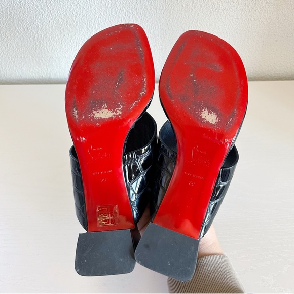 Christian Louboutin Tongamule Black Croc Embossed CL Logo Block Heels Size EU 39 - Picture 12 of 13
